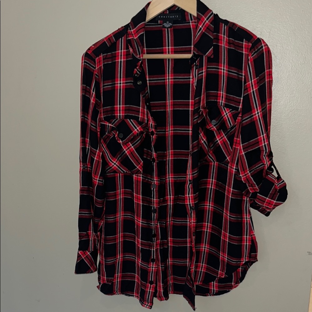 Sanctuary Red and Black Relaxed Button Down Shirt